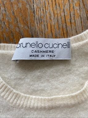 Brunello Cucinelli Italian Cashmere Classic Crewneck Sweater in Cream